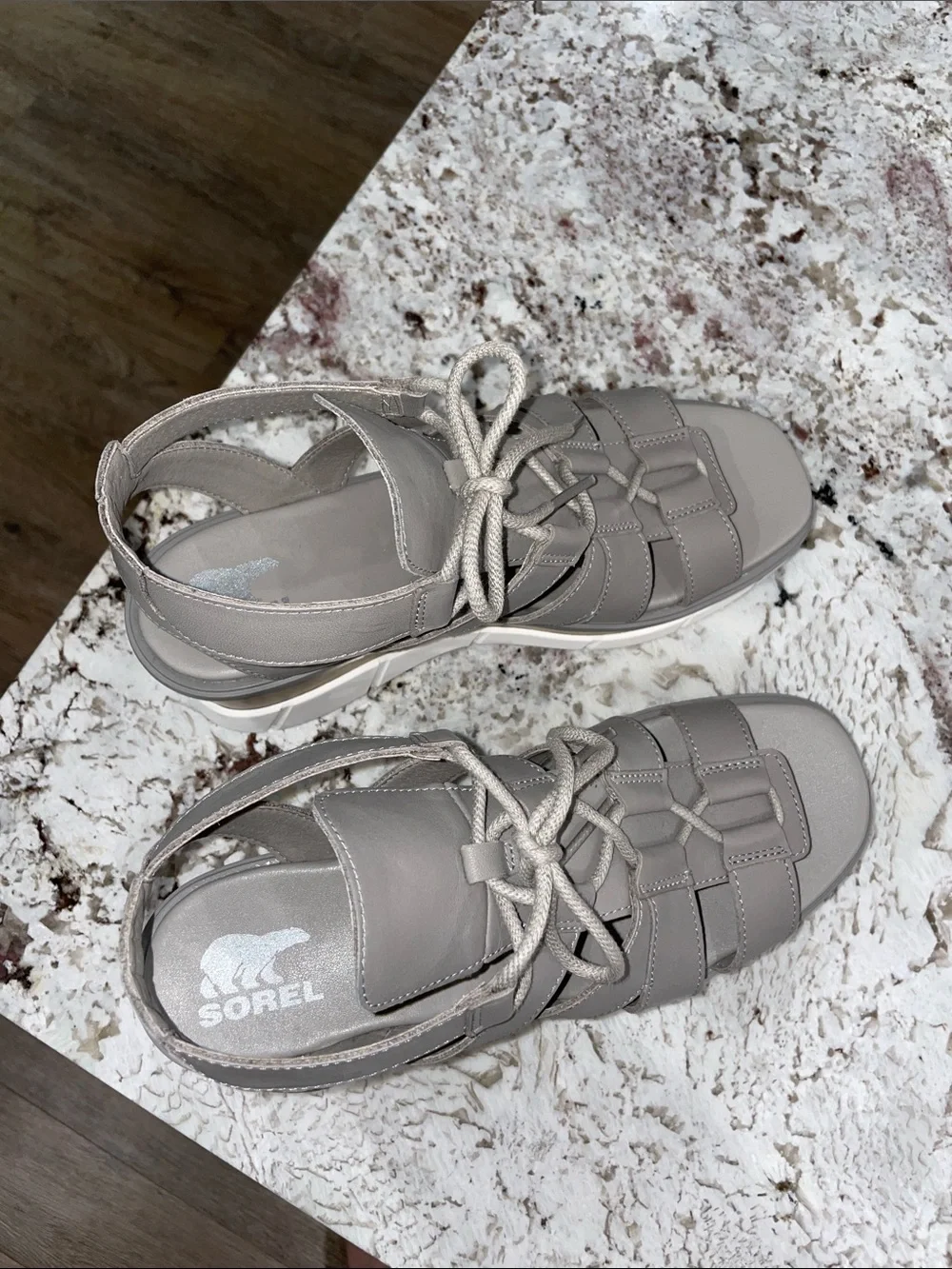 Sorel Light Gray Lace-Up Wedge Sandals